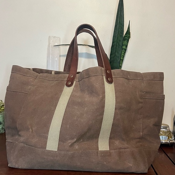 Artifact Bags Brown Canvas Garden Beach Tote with Leather Handles - Picture 3 of 11